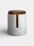 Dolce luxury stool featuring White Onyx base with brown leather cushion and Italian craftsmanship