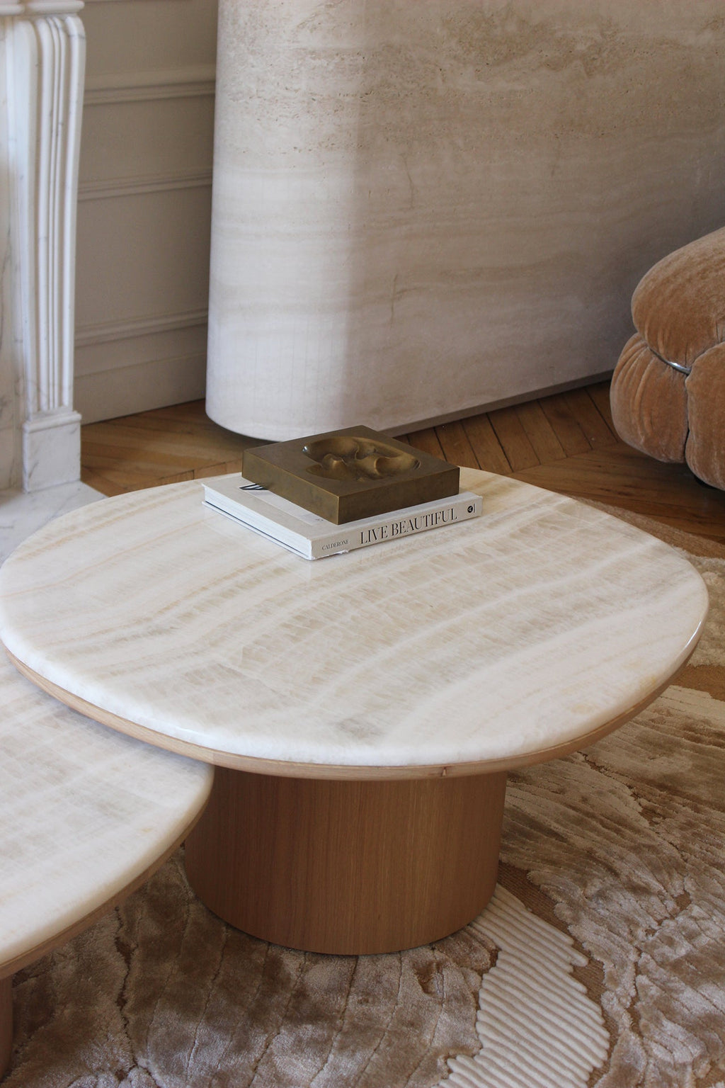 Premium Alexis duo ivory onyx oak table - Italian luxury furniture three quarter display