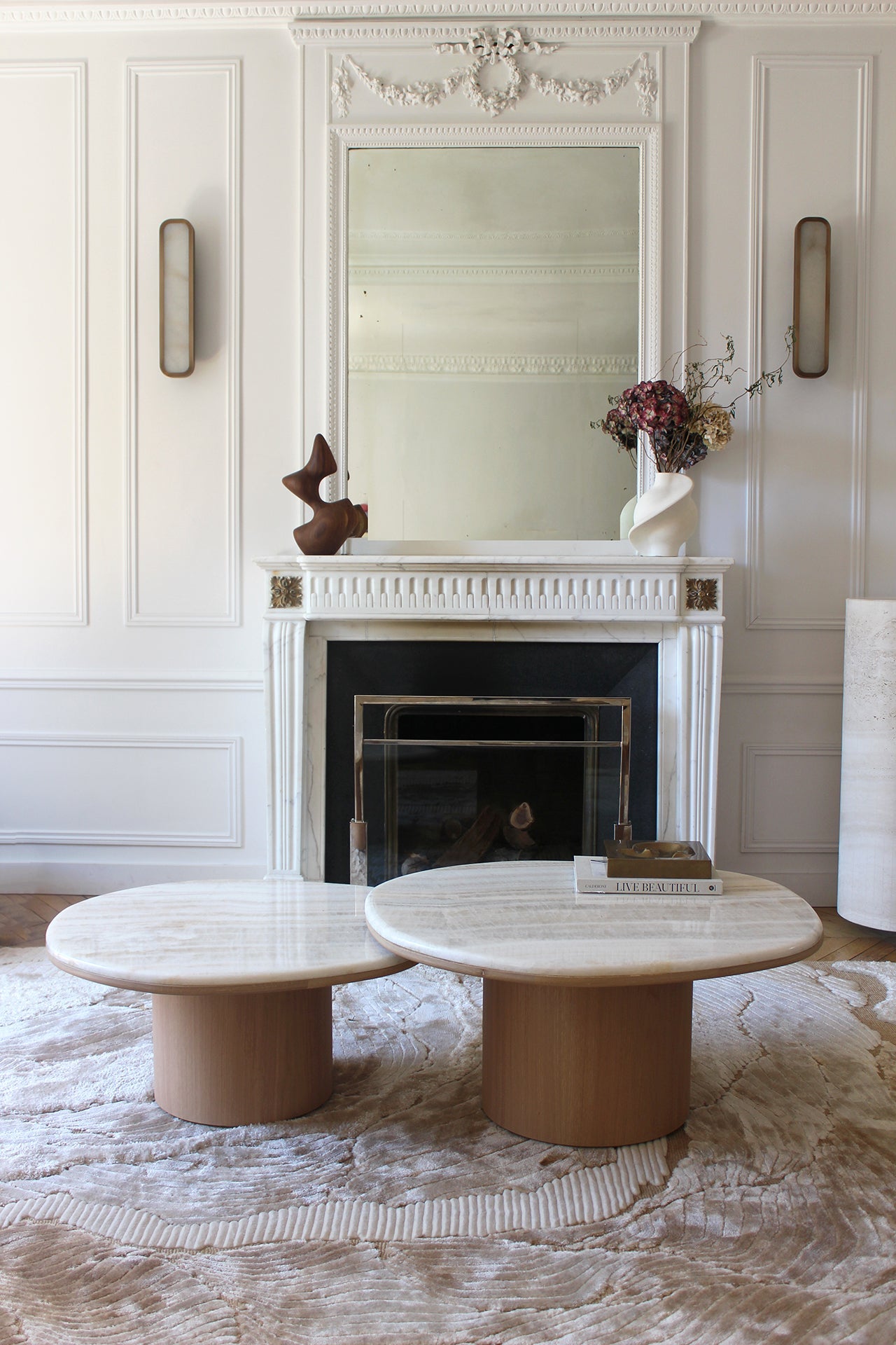 Elegant Italian Alexis ivory onyx oak table - MARBERA designer furniture angular composition