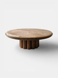 Premium wood and honey onyx coffee table right angle view - Italian luxury marble furniture