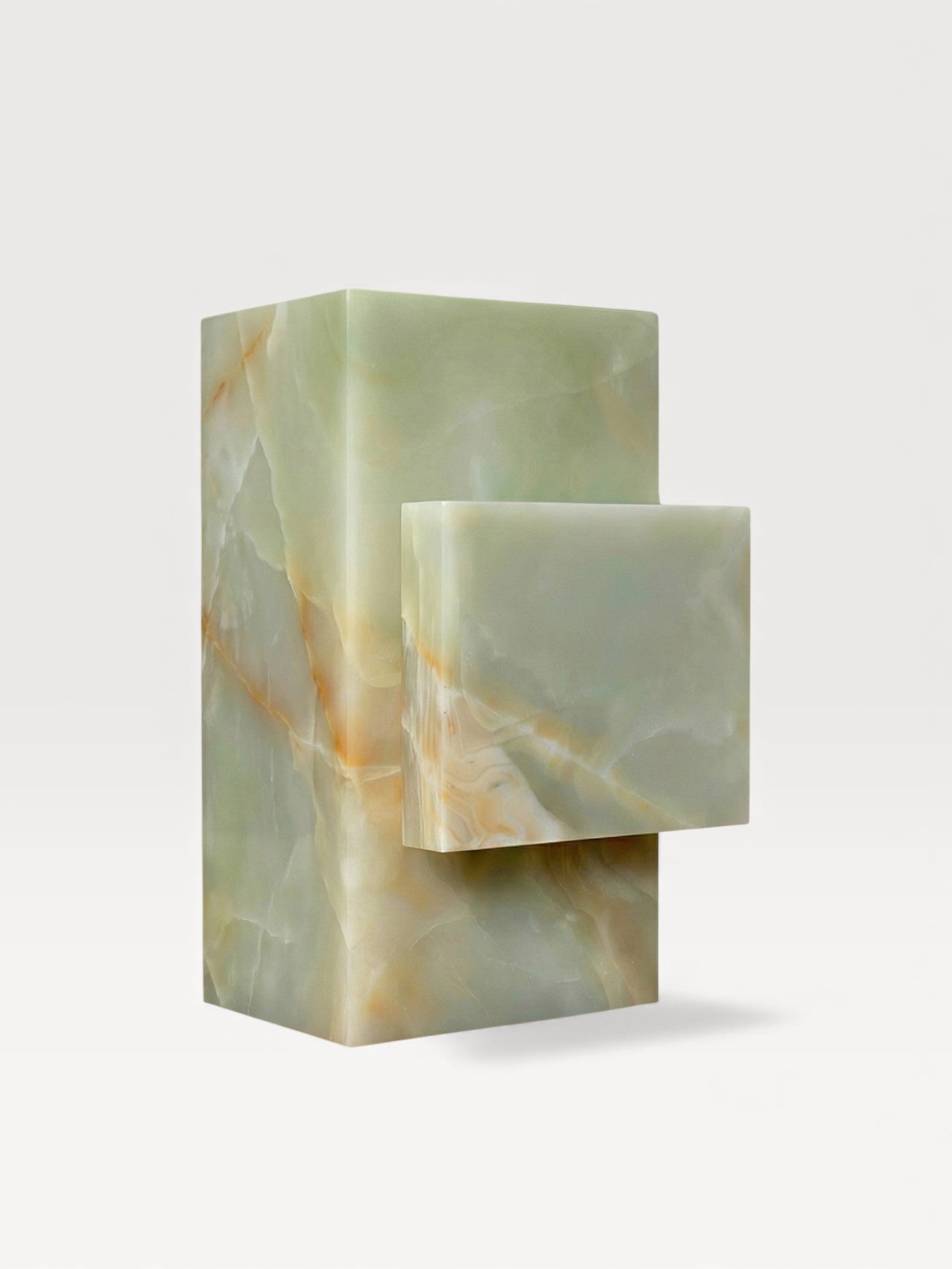 Green onyx marble table side view showing elegant curved pedestal base, Italian luxury furniture