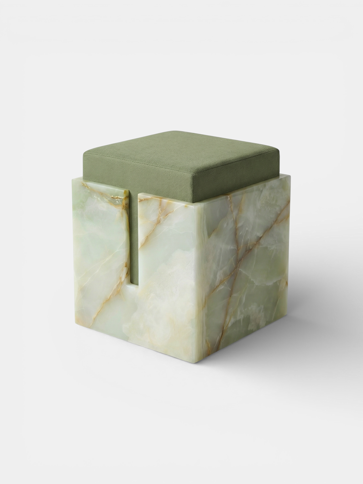 MARBERA Gabi green onyx stool left side view - premium Italian marble furniture showing sculptural design