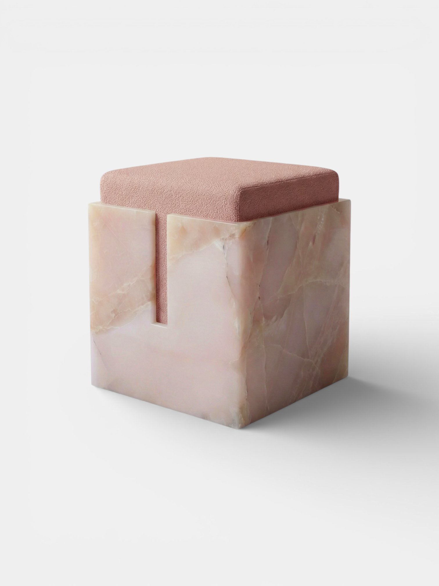 MARBERA Gabi pink onyx stool left side profile - premium Italian marble furniture showing organic form