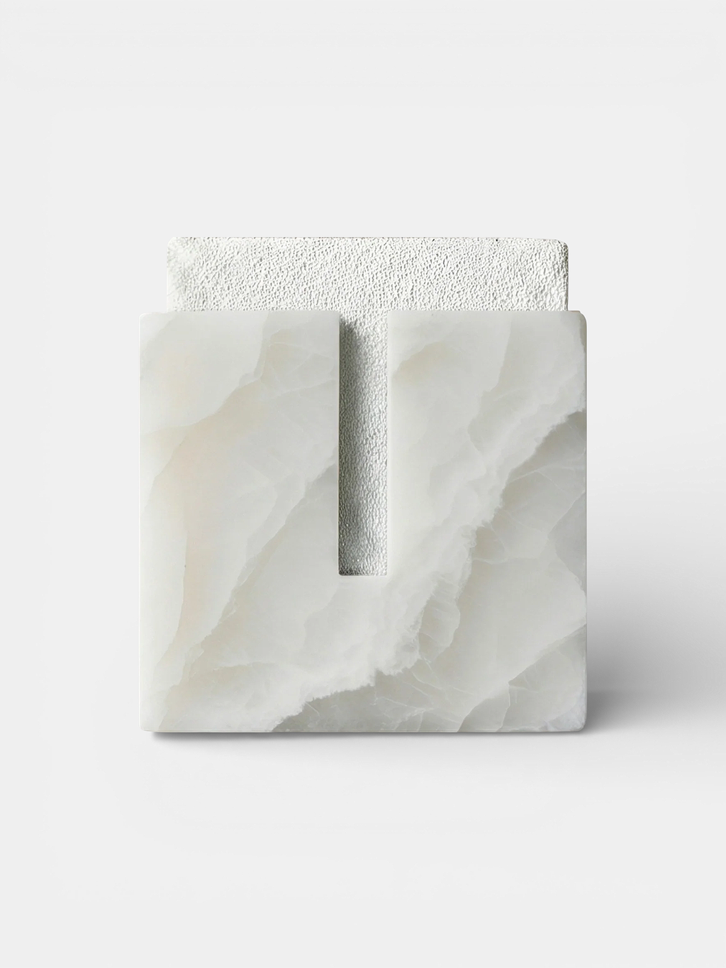 MARBERA Gabi white onyx stool front view - Italian luxury marble furniture with pristine white stone finish