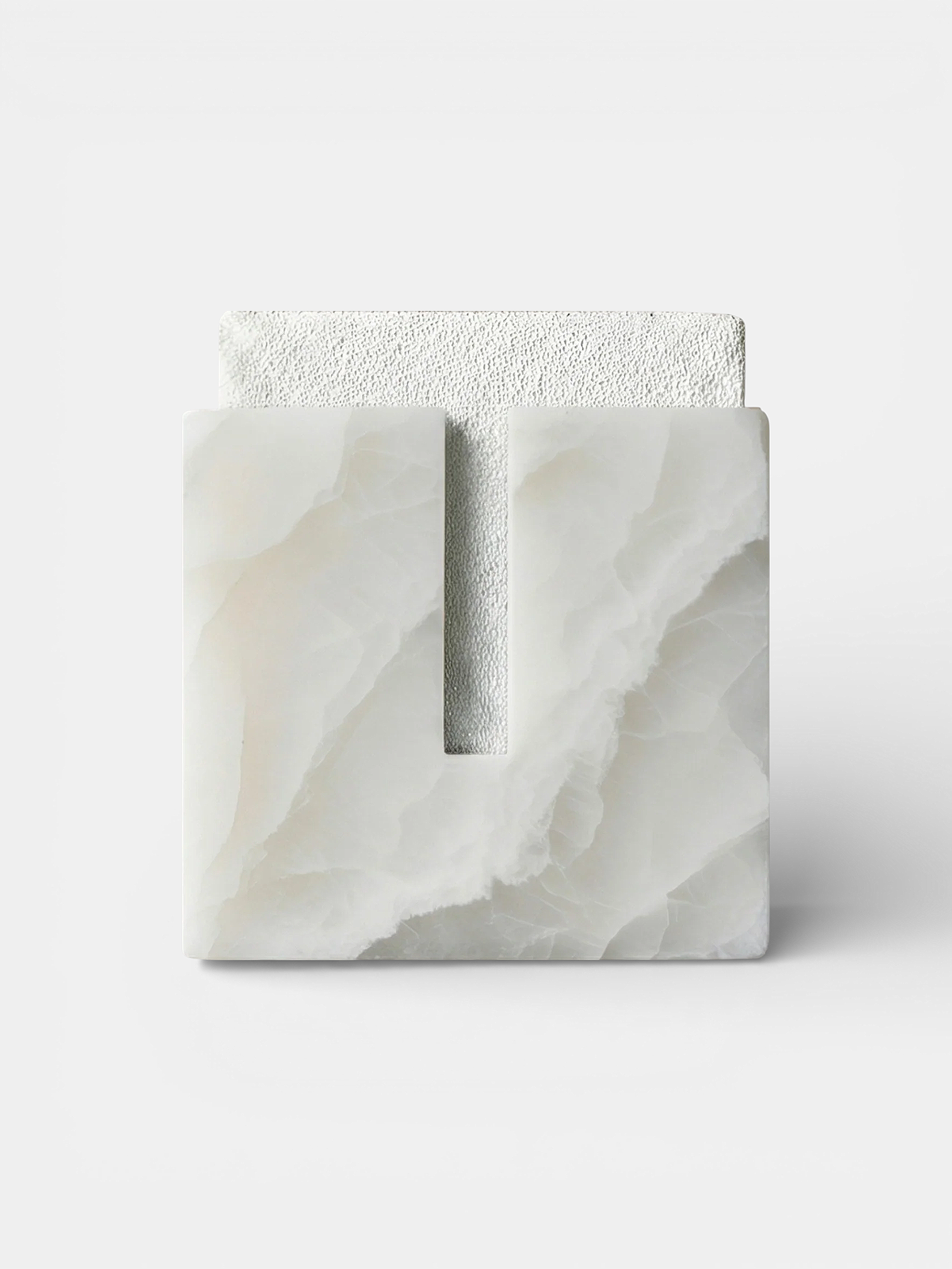 MARBERA Gabi white onyx stool front view - Italian luxury marble furniture with pristine white stone finish
