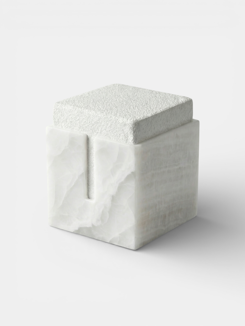 MARBERA Gabi white onyx stool right side view - handcrafted Italian marble furniture with smooth curves
