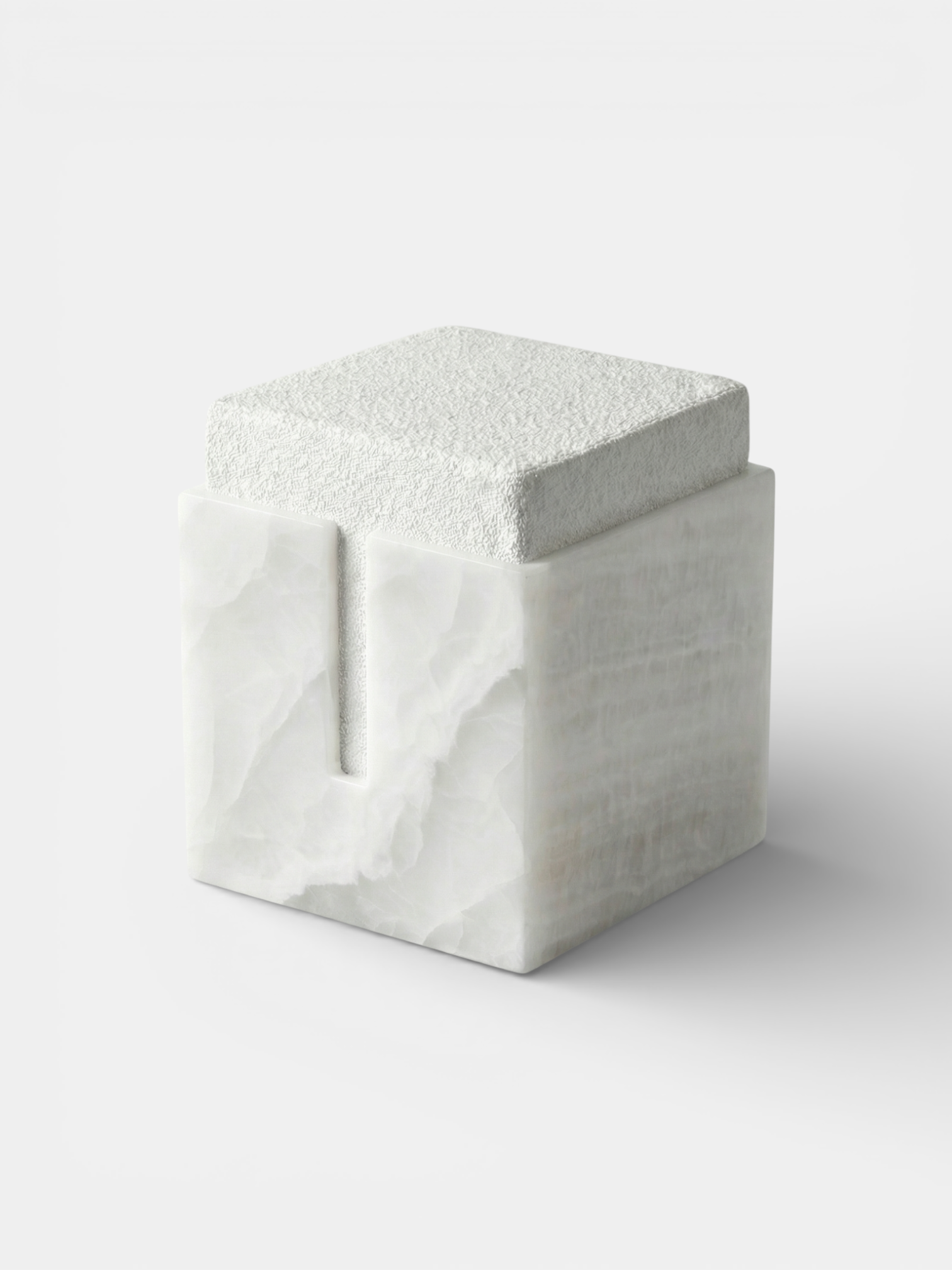 MARBERA Gabi white onyx stool right side view - handcrafted Italian marble furniture with smooth curves