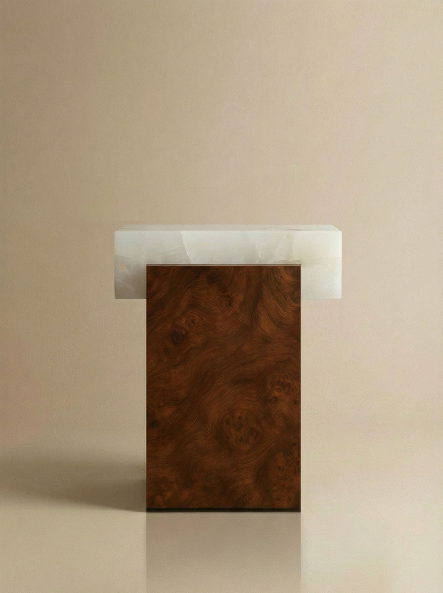 MARBERA Gaia burl wood white onyx profile - handcrafted Italian furniture showcasing marble grain patterns