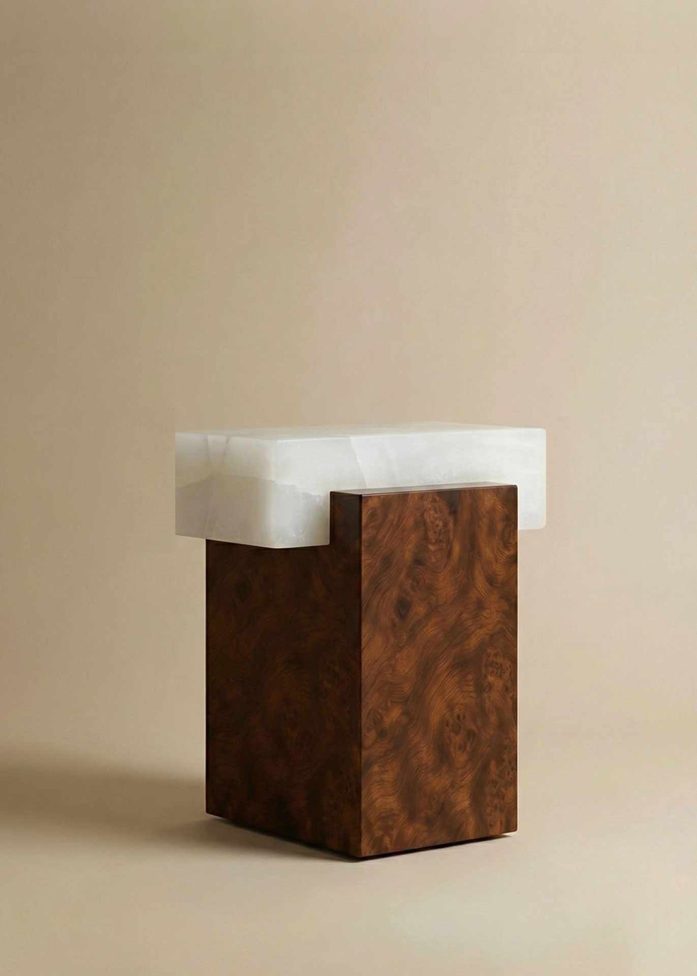 MARBERA Gaia burl wood white onyx side angle - premium Italian furniture with elegant material combination