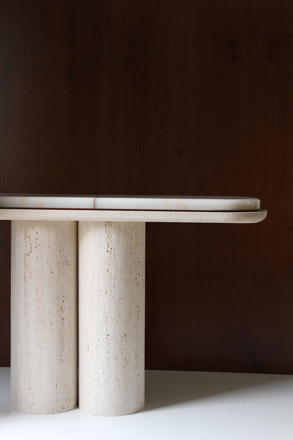 Ida console in travertine onyx stone - premium Italian marble design - side profile perspective