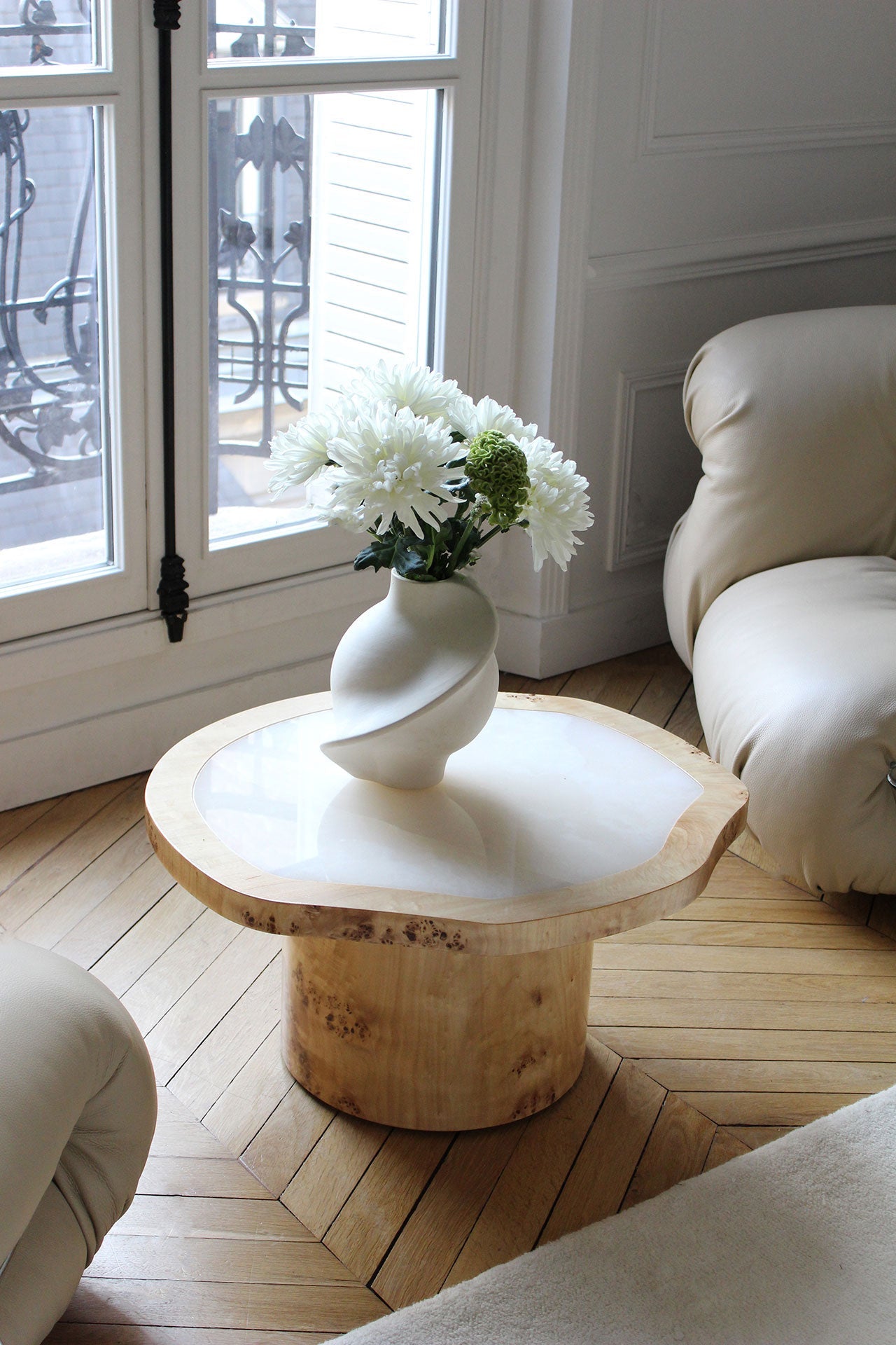 MARBERA Joan Solo wood onyx - luxury Italian mixed material furniture single table perspective