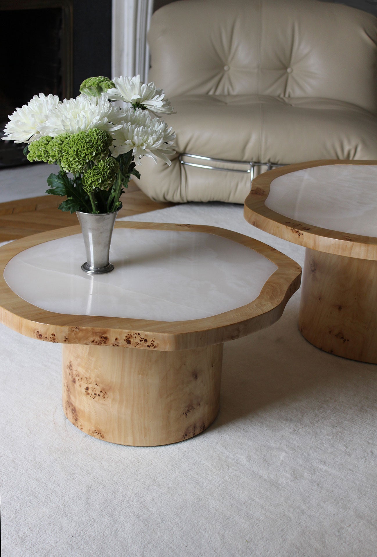 Joan Solo white onyx wood MARBERA - premium Italian luxury mixed material furniture main angle