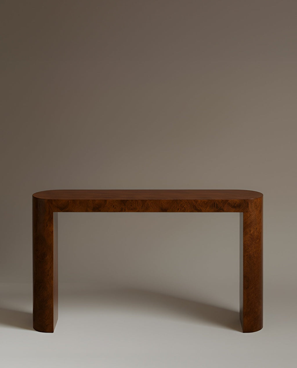 Luna burl wood console lifestyle shot showcasing premium Italian wood furniture craftsmanship