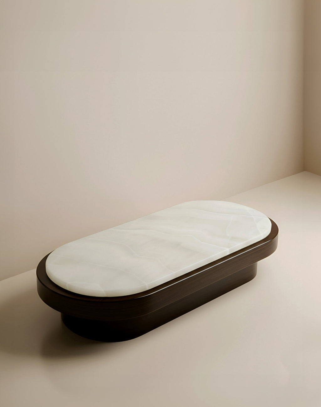 MARBERA Mirage white onyx and wood luxury furniture piece - detailed Italian marble craftsmanship