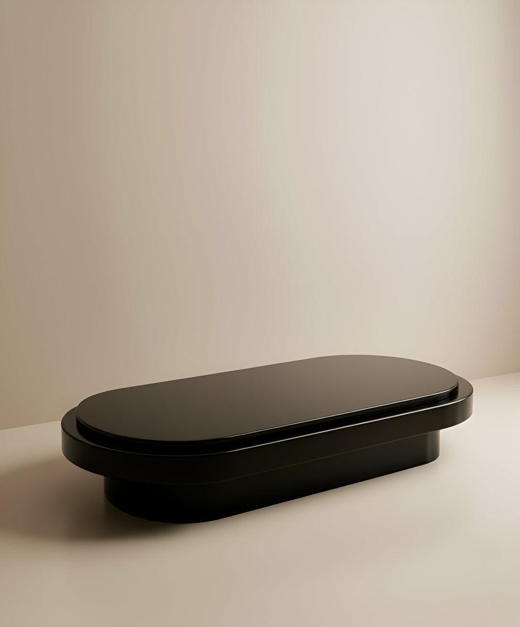 Black lacquered Mirage table detail showcasing high-gloss wood finish and sculptural form