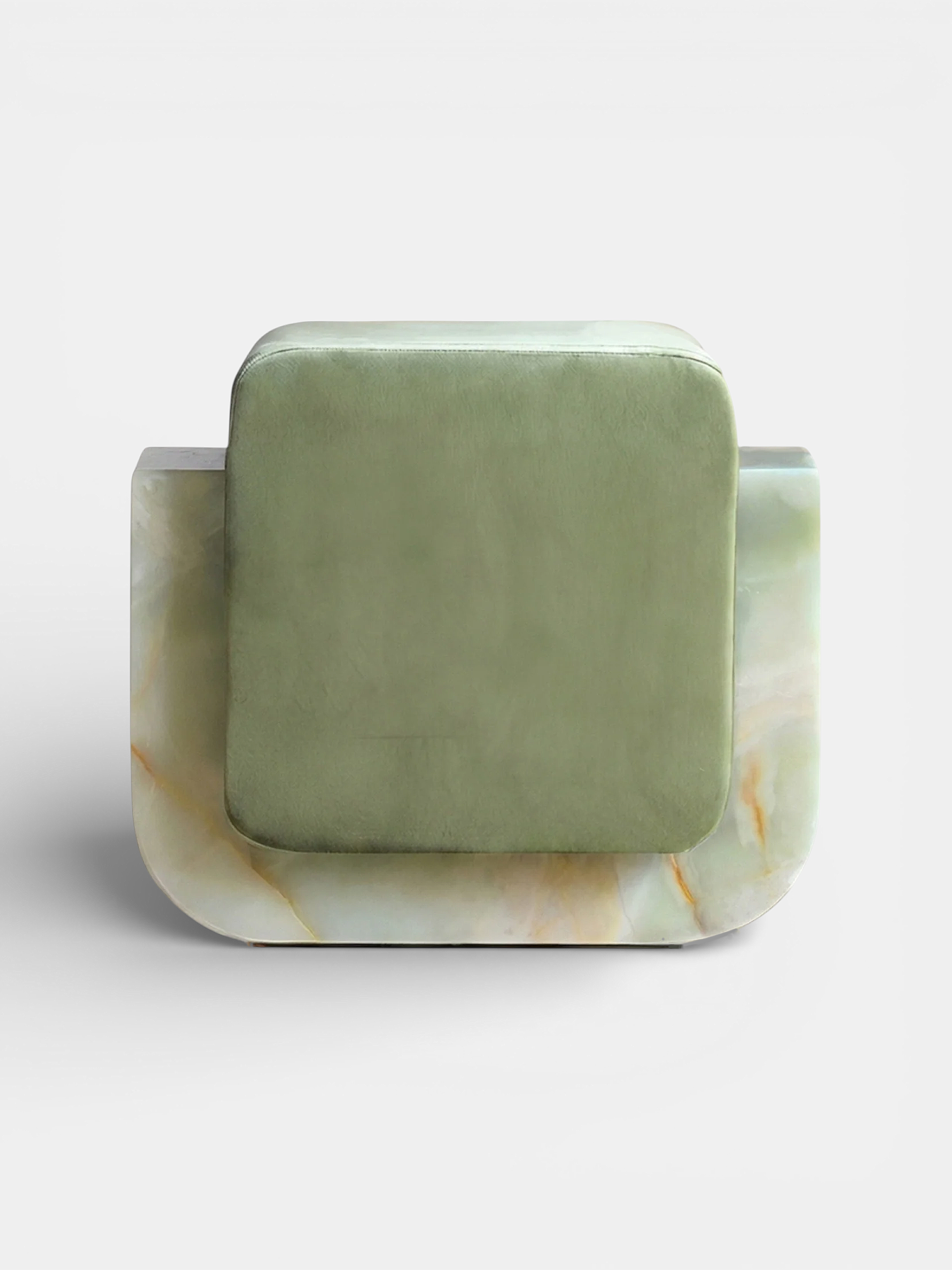 Green onyx Oggi stool modern design - Italian luxury marble seating with geometric angular form