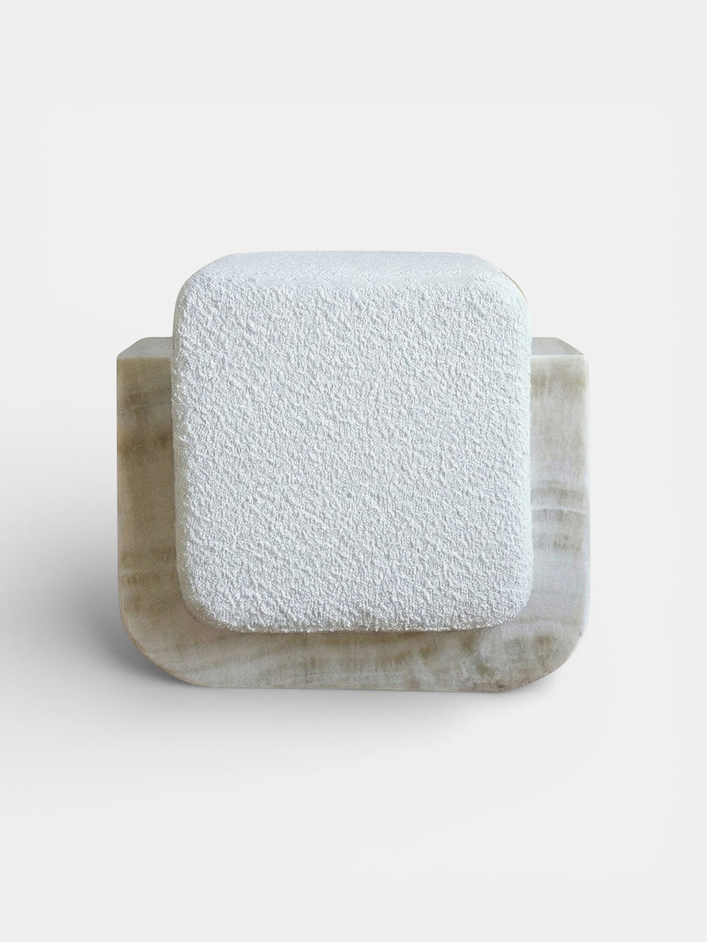 Ivory onyx boucle Oggi stool - Italian luxury marble furniture with textured fabric - main display