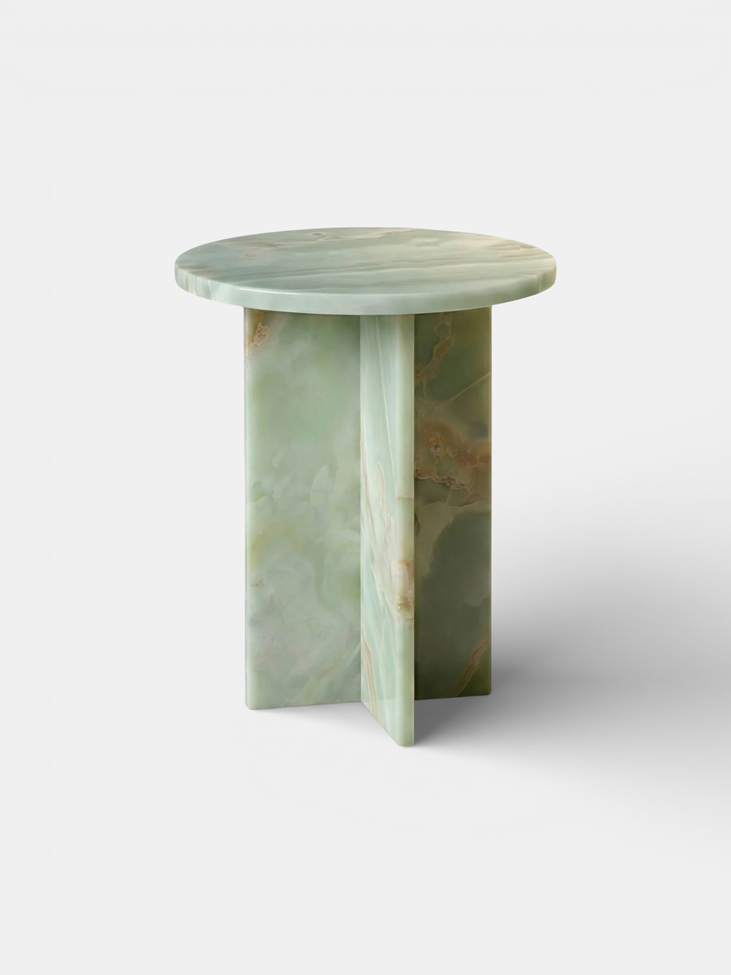 Modern Rosie side table in translucent green onyx stone with natural veining - luxury Italian marble furniture