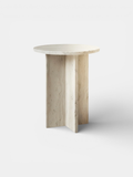 Contemporary Rosie side table in natural travertine stone with warm beige tones - Italian marble furniture