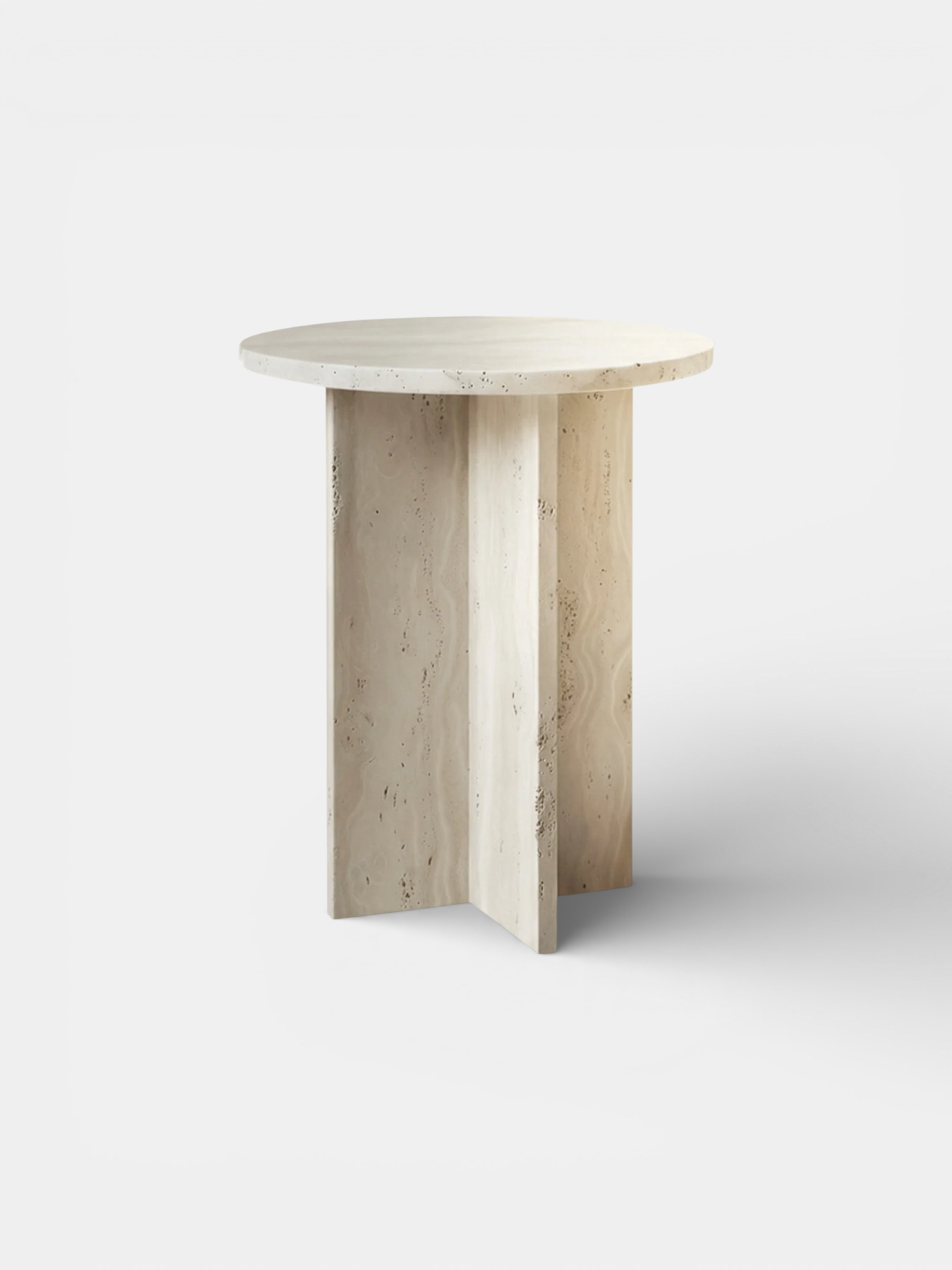Contemporary Rosie side table in natural travertine stone with warm beige tones - Italian marble furniture