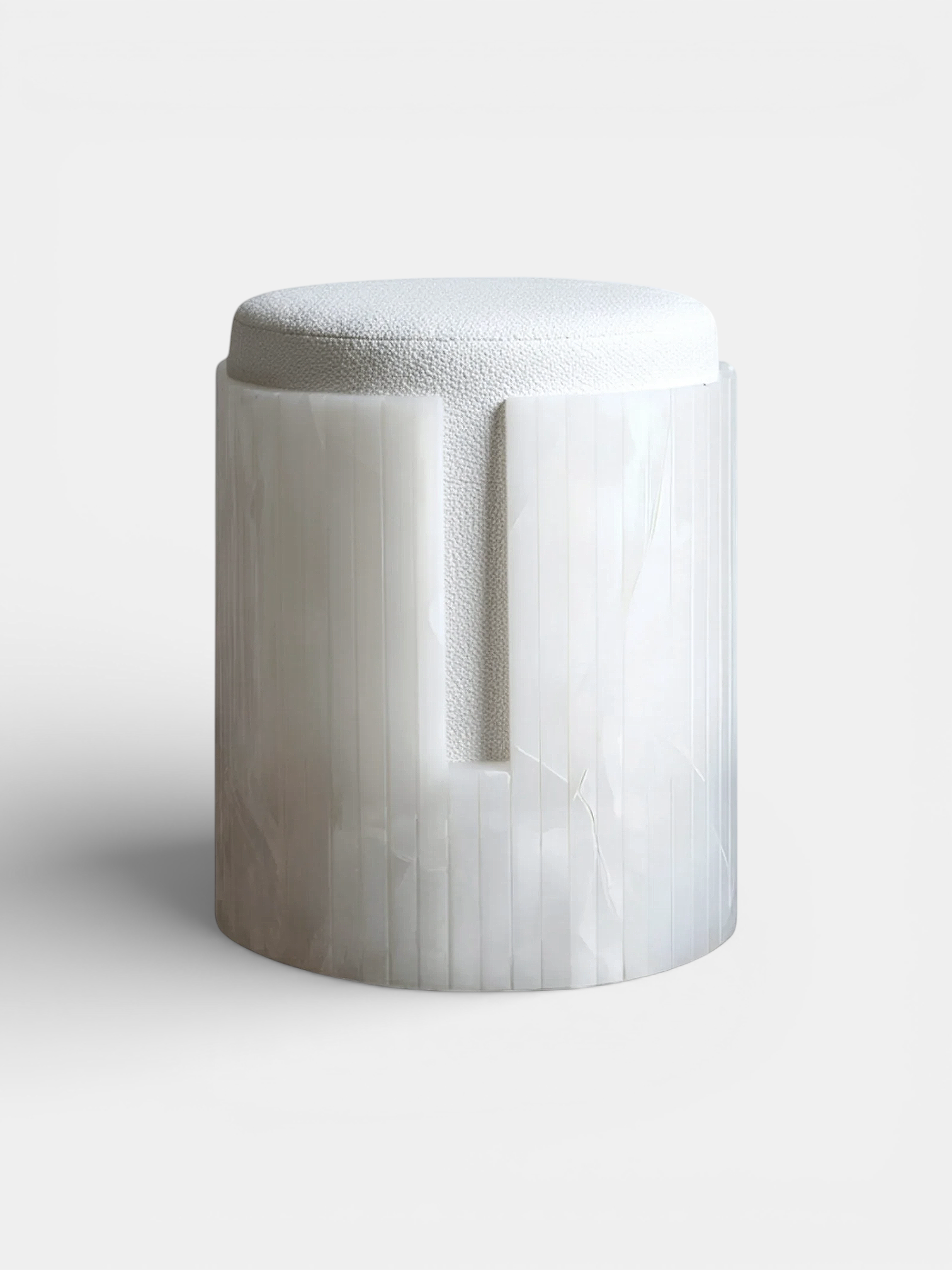 MARBERA Dolce stool in white onyx marble - elegant Italian luxury stone furniture main front view