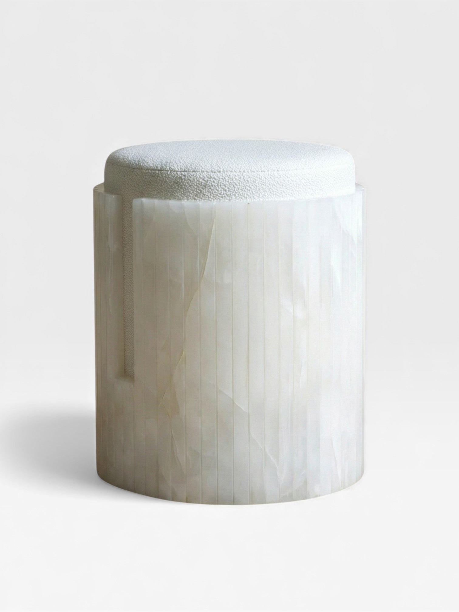 MARBERA white onyx Dolce stool - luxury Italian natural stone furniture left side perspective