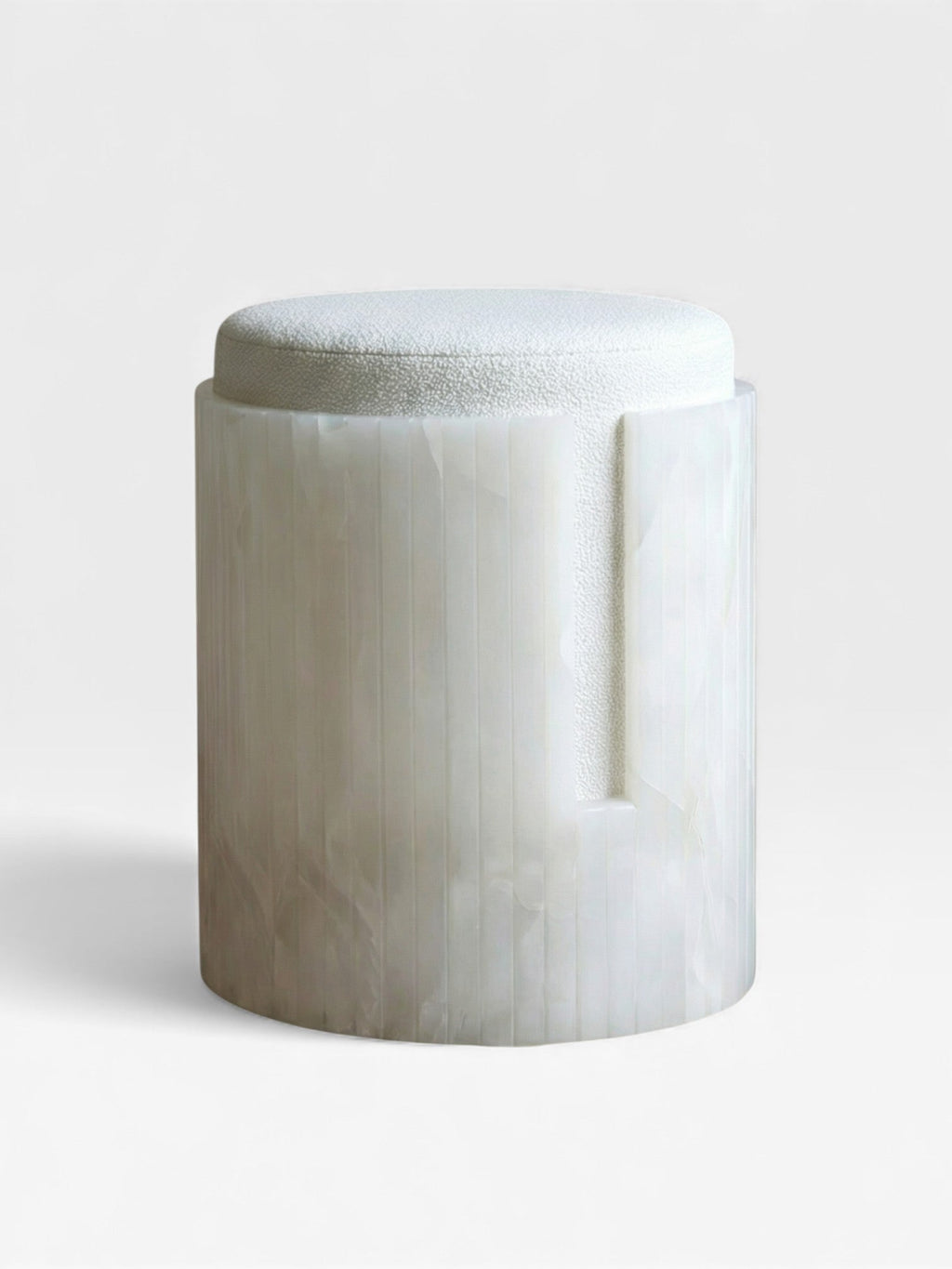 Dolce white onyx stool MARBERA - premium Italian marble furniture craftsmanship right angle view