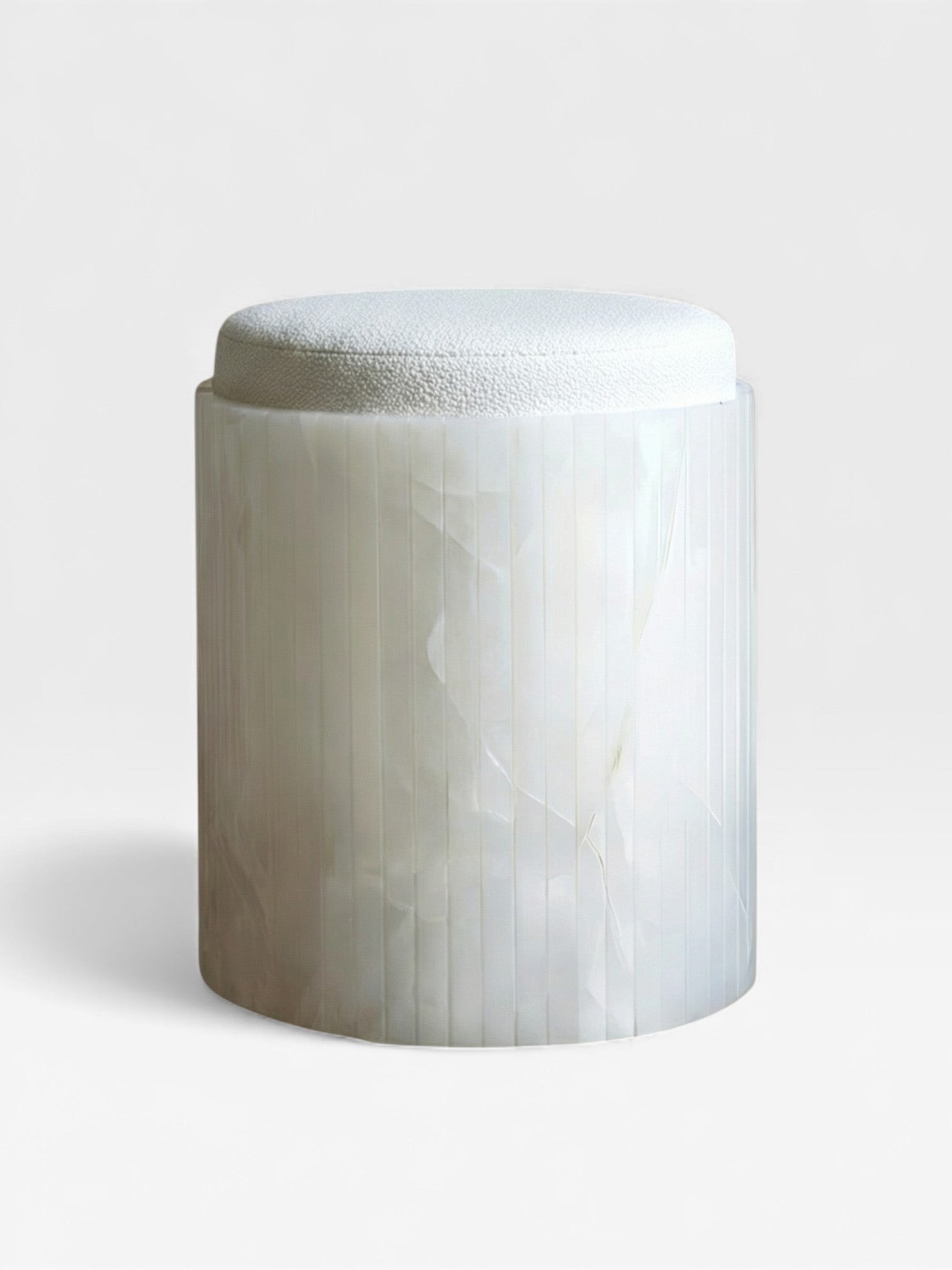 White onyx Dolce stool by MARBERA - Italian luxury marble furniture back view craftsmanship detail