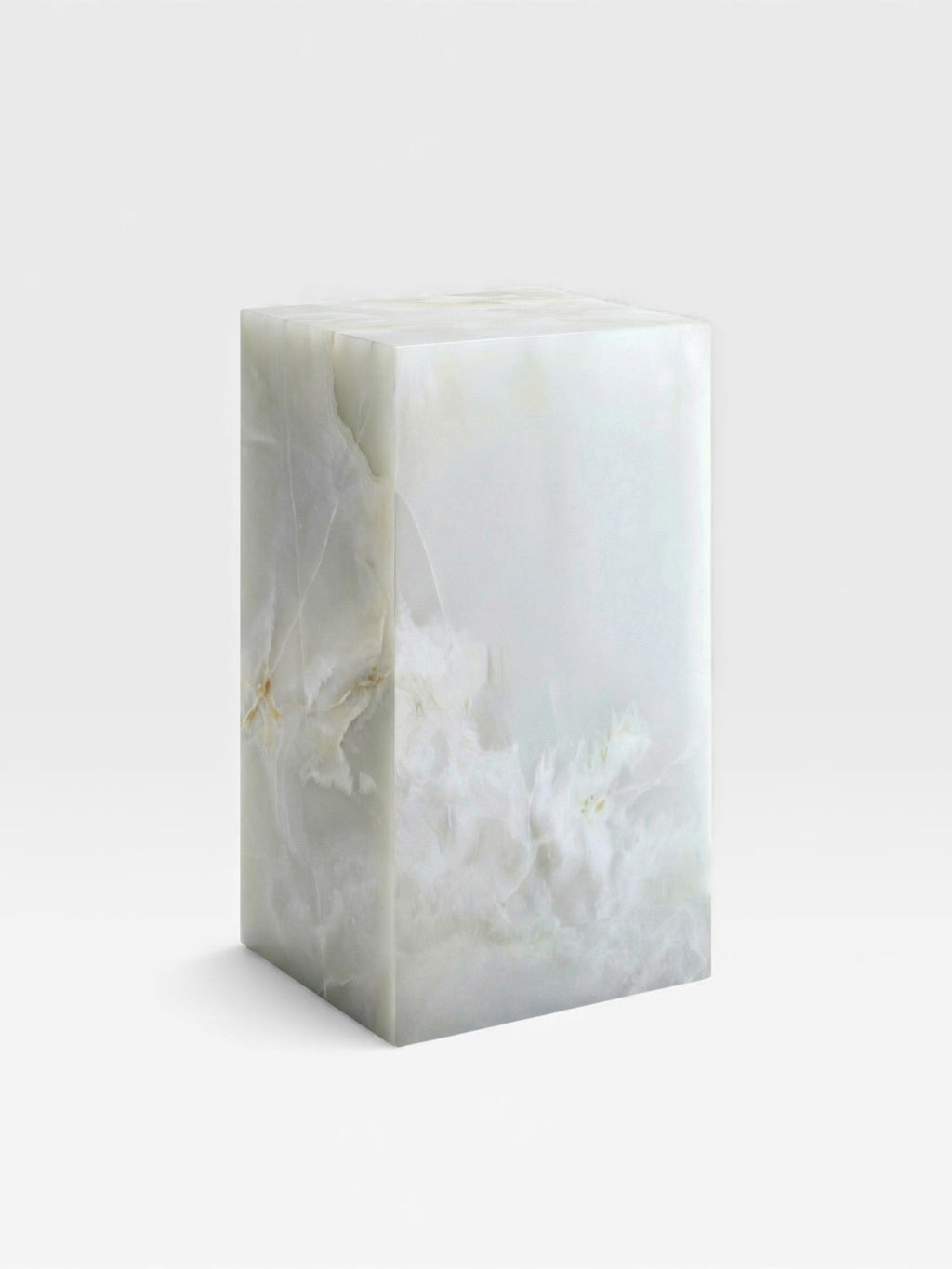 White onyx plinth by MARBERA - premium Italian natural stone display furniture left angle view
