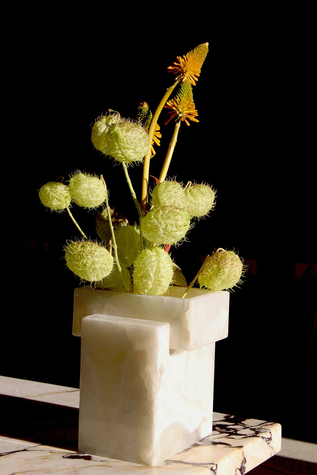 White onyx Gaia vase by MARBERA - Italian luxury stone decor lifestyle setting natural marble