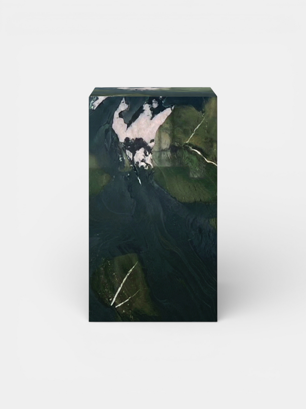 Luxury Avocado marble plinth front view - Italian crafted stone pedestal with organic green marble