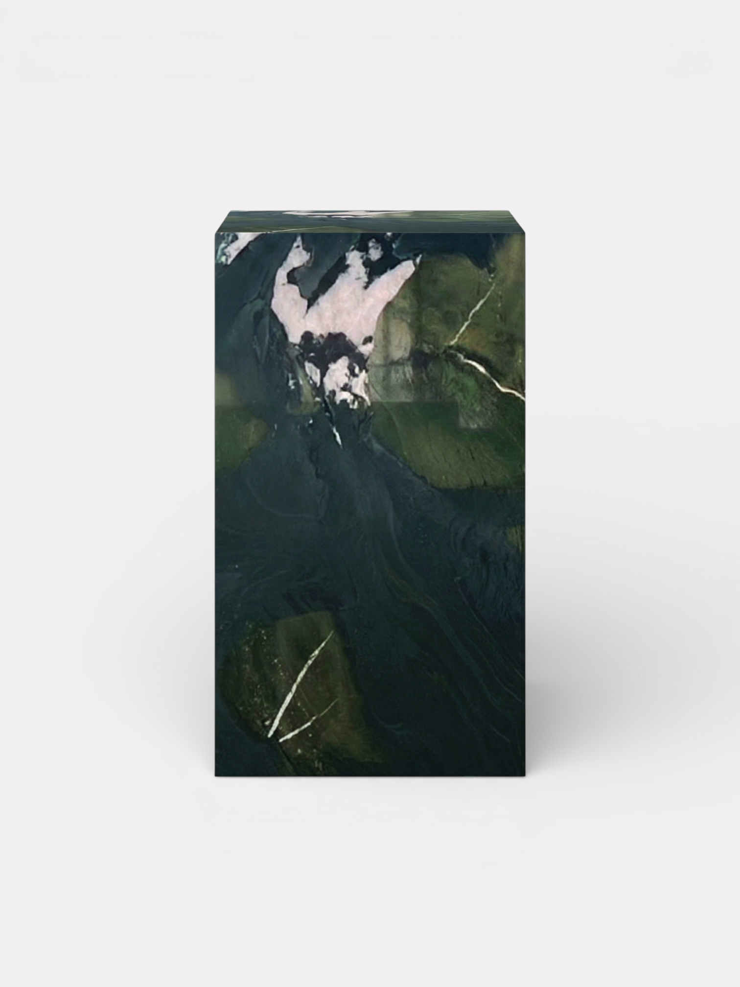 Luxury Avocado marble plinth front view - Italian crafted stone pedestal with organic green marble