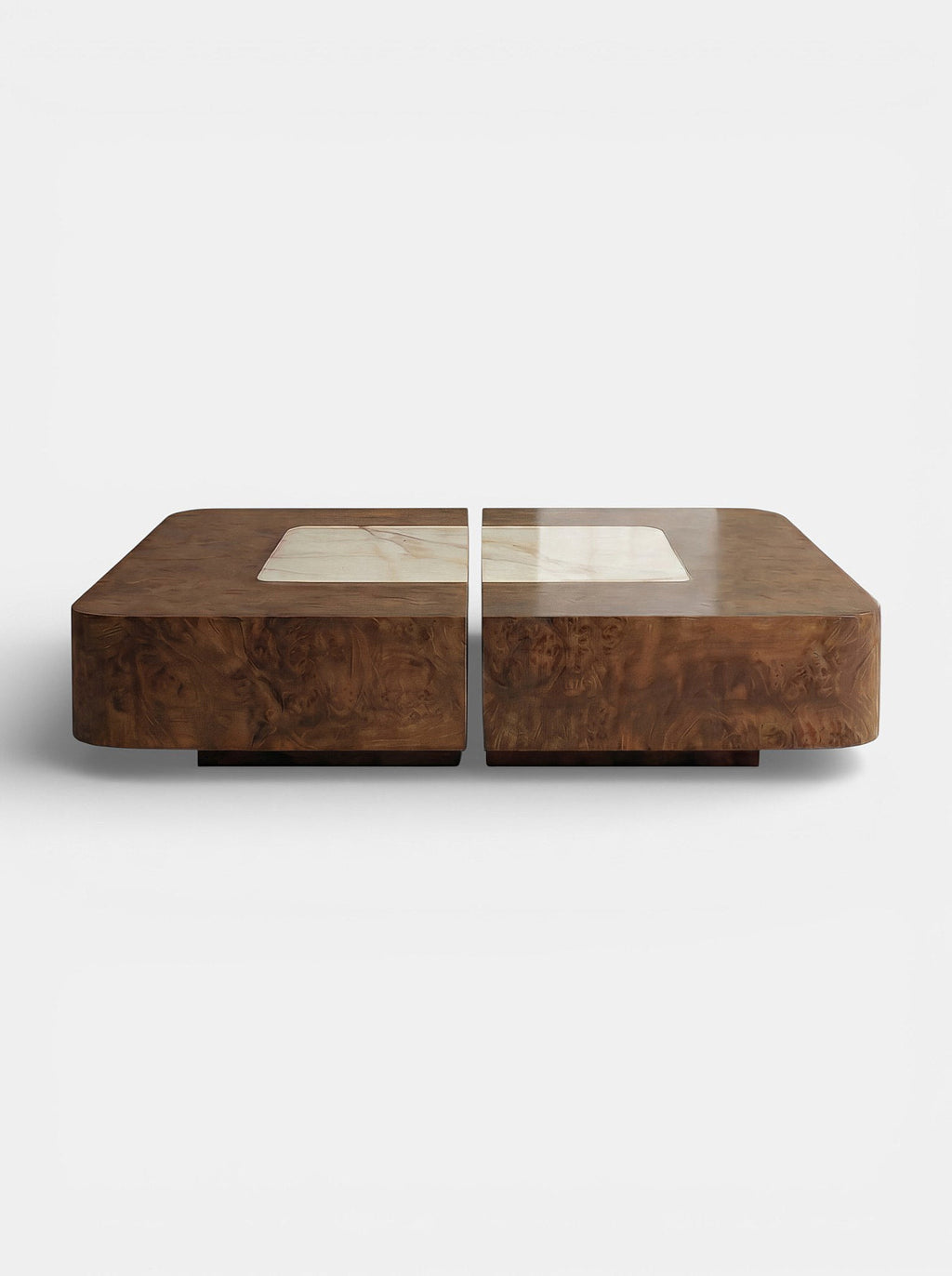 Baci square table in Burl Wood and Shell Onyx - Italian luxury furniture with mixed natural materials