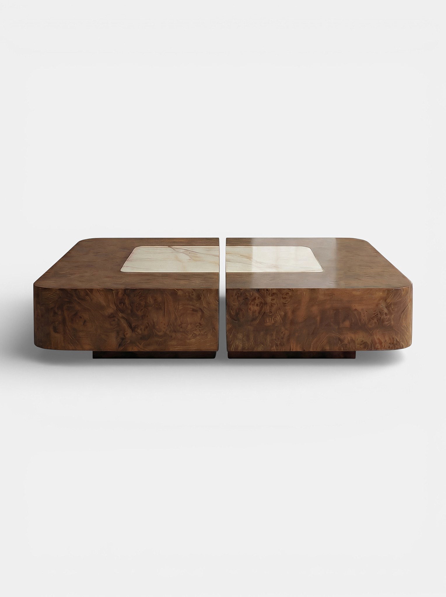Baci square table in Burl Wood and Shell Onyx - Italian luxury furniture with mixed natural materials