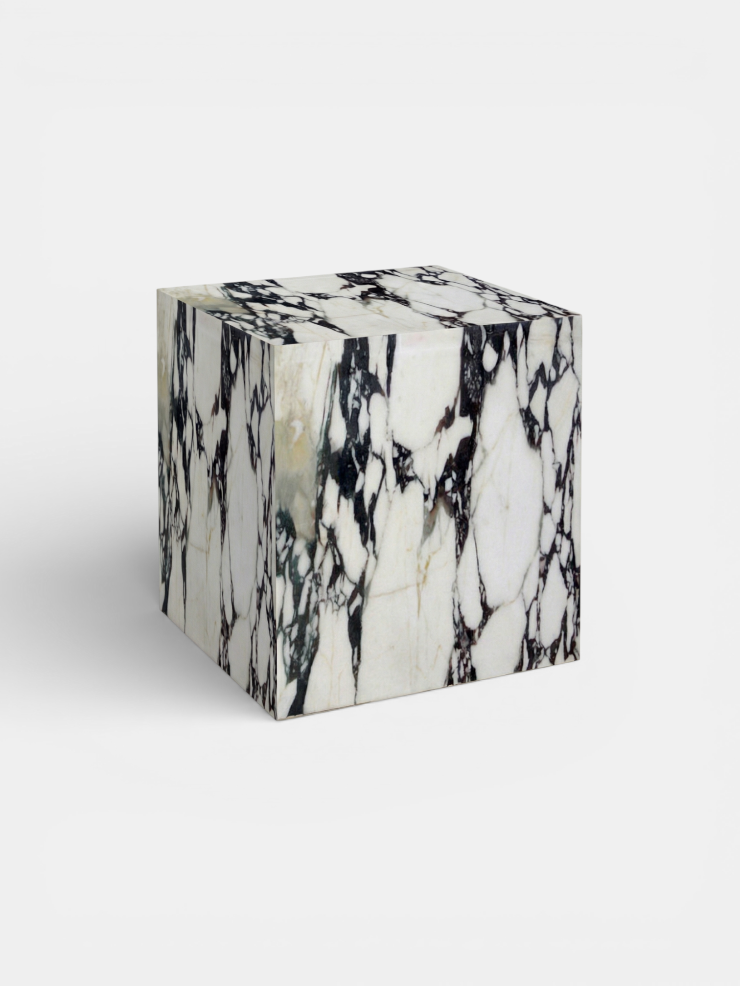 Calacatta Viola marble cube left side view - premium Italian stone furniture with elegant veining