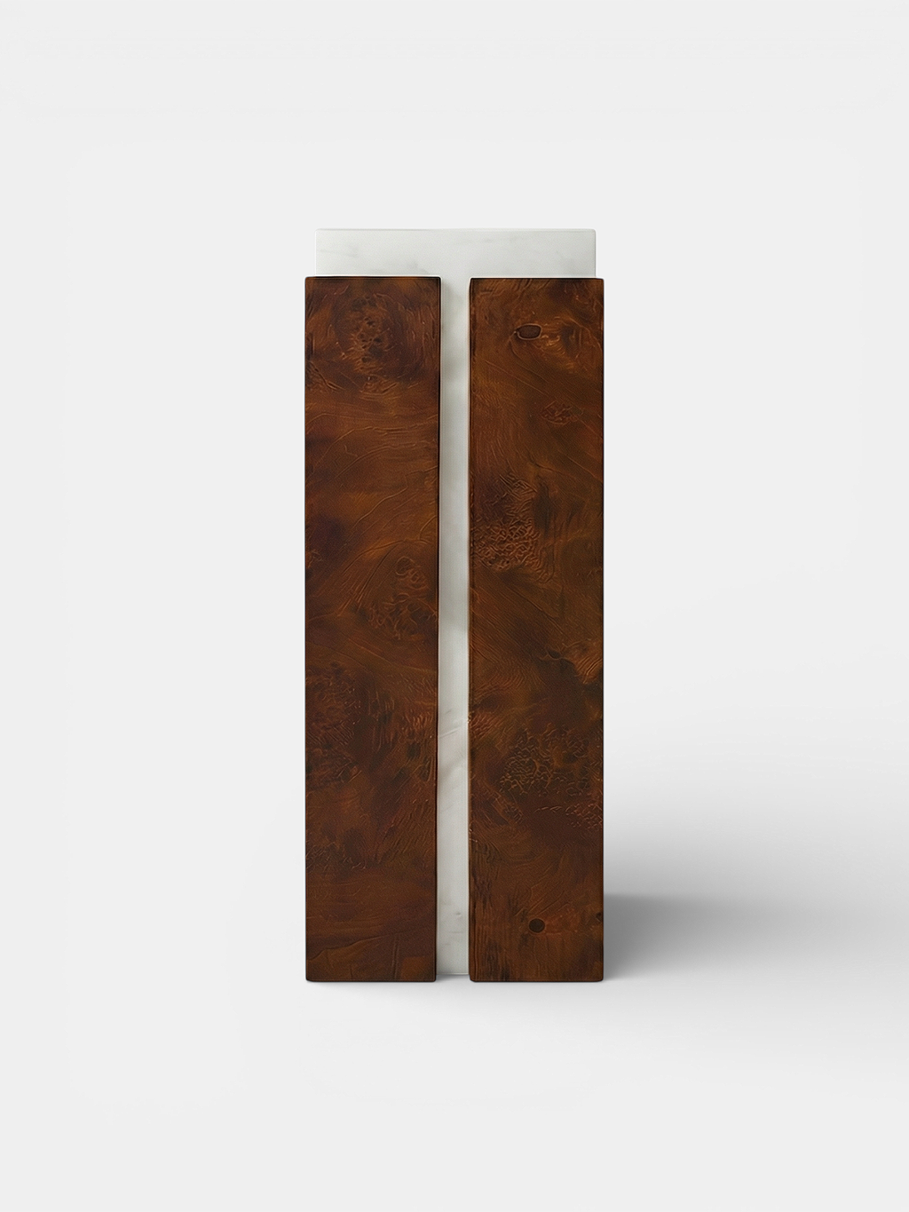 Modern Italian Como plinth combining dark brown wood with white onyx marble - MARBERA luxury design