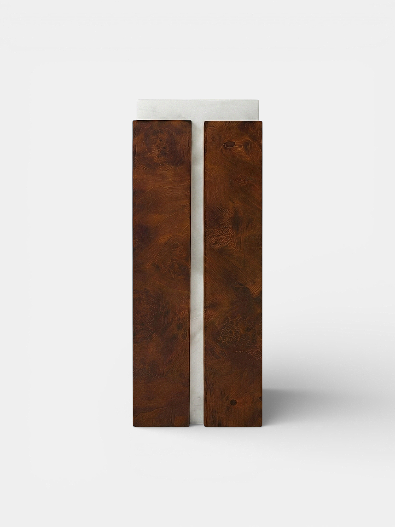 Modern Italian Como plinth combining dark brown wood with white onyx marble - MARBERA luxury design