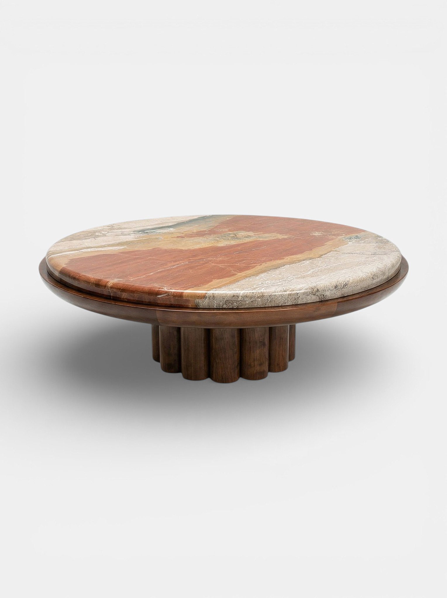 Luxury wood and Breccia Fantastica marble coffee table - MARBERA Italian crafted furniture