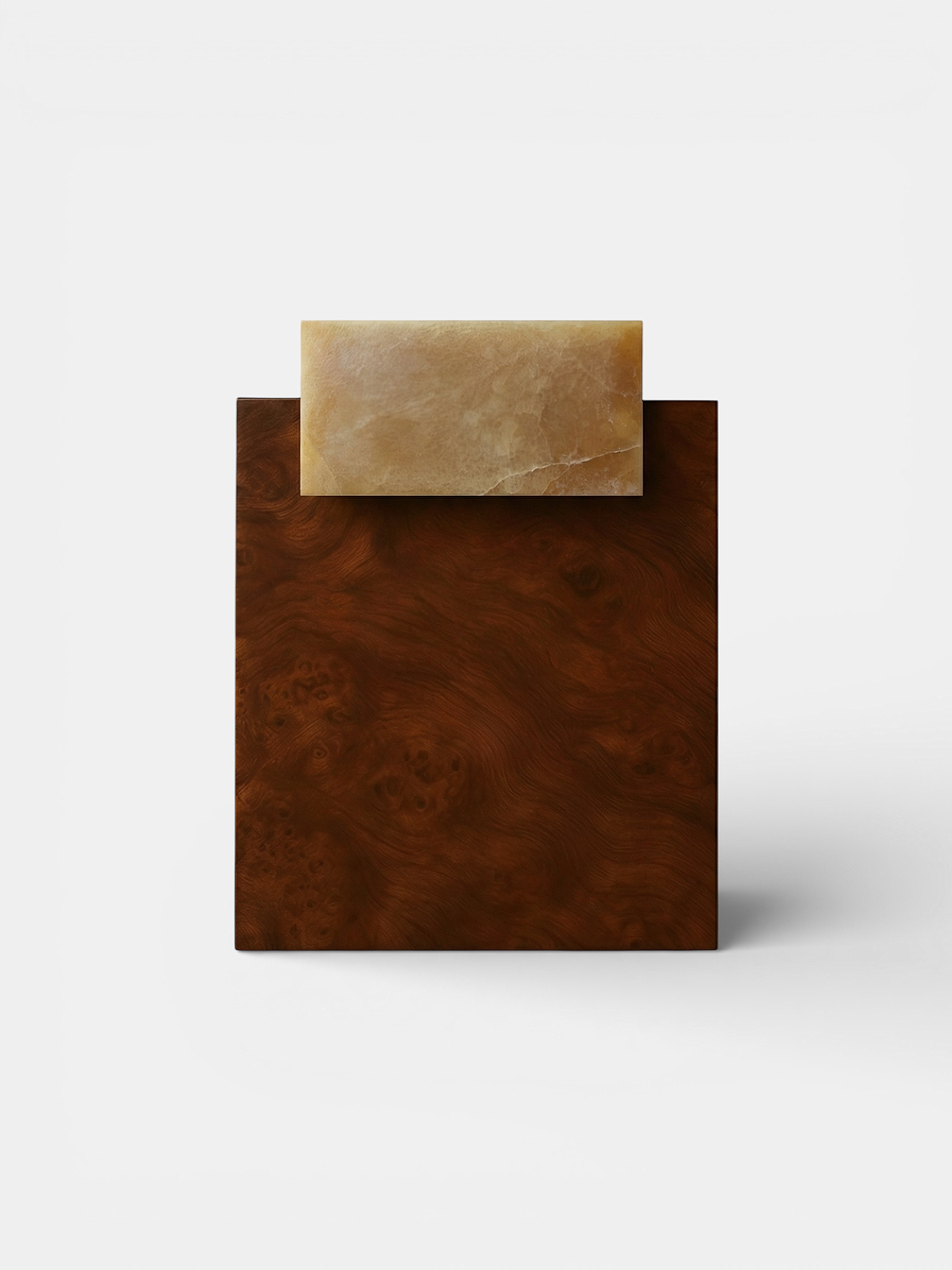MARBERA Gaia burl wood and honey onyx table - luxury Italian furniture with golden marble and wood design