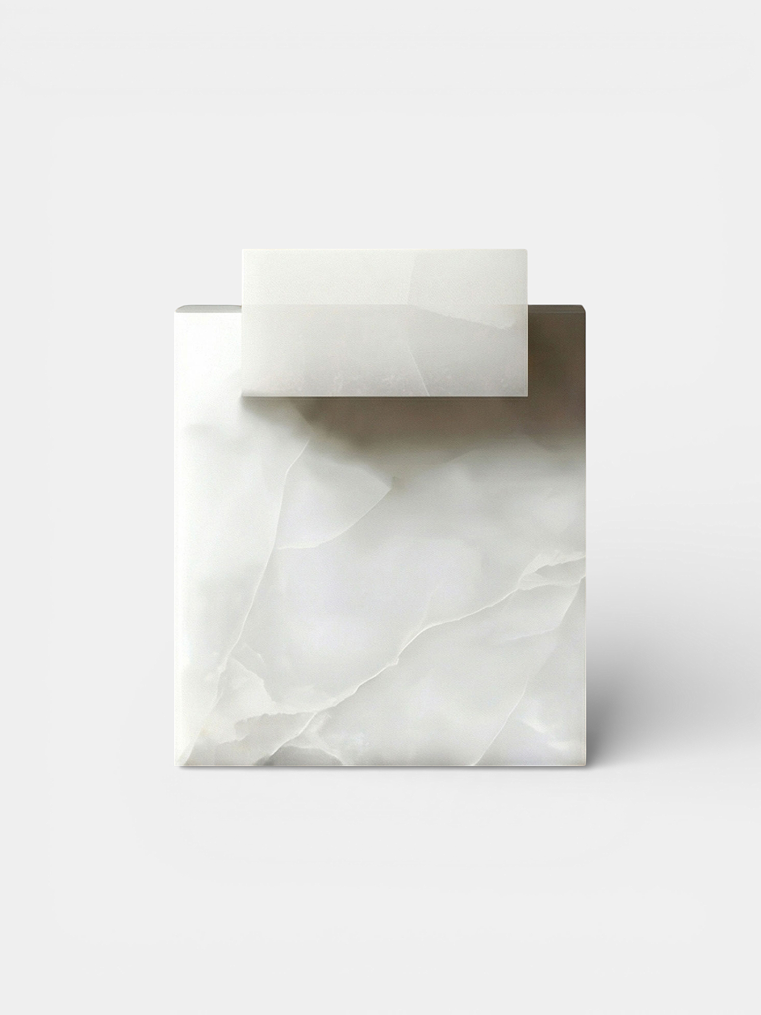 Gaia white onyx luxury dining table with natural veining, Italian crafted marble furniture front view