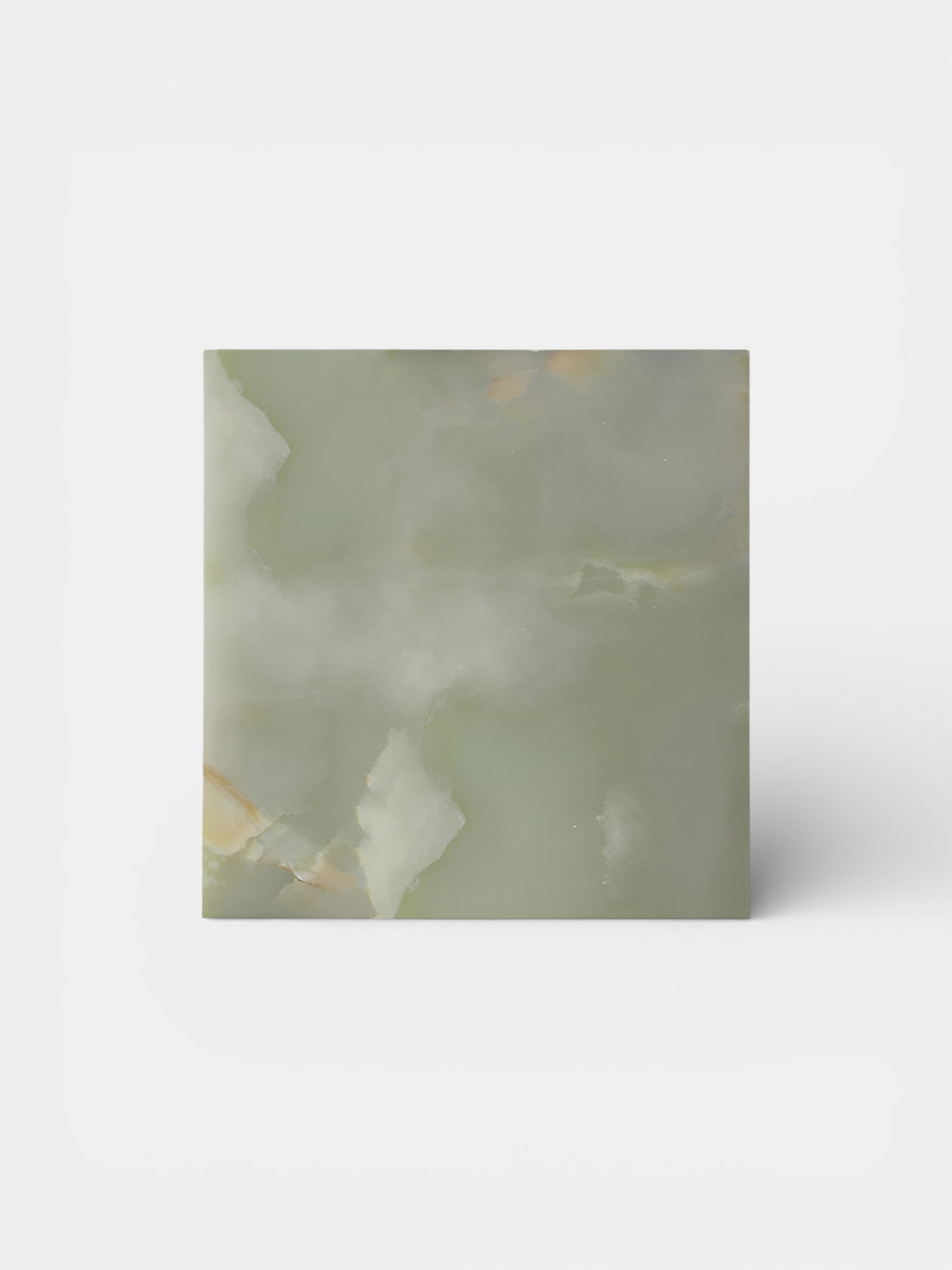 Green onyx cube minimalist design - Italian luxury marble decor piece by MARBERA front view