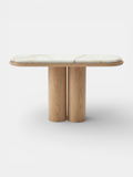 Ida oak wood and shell onyx console - Italian luxury furniture natural wood base with marble surface
