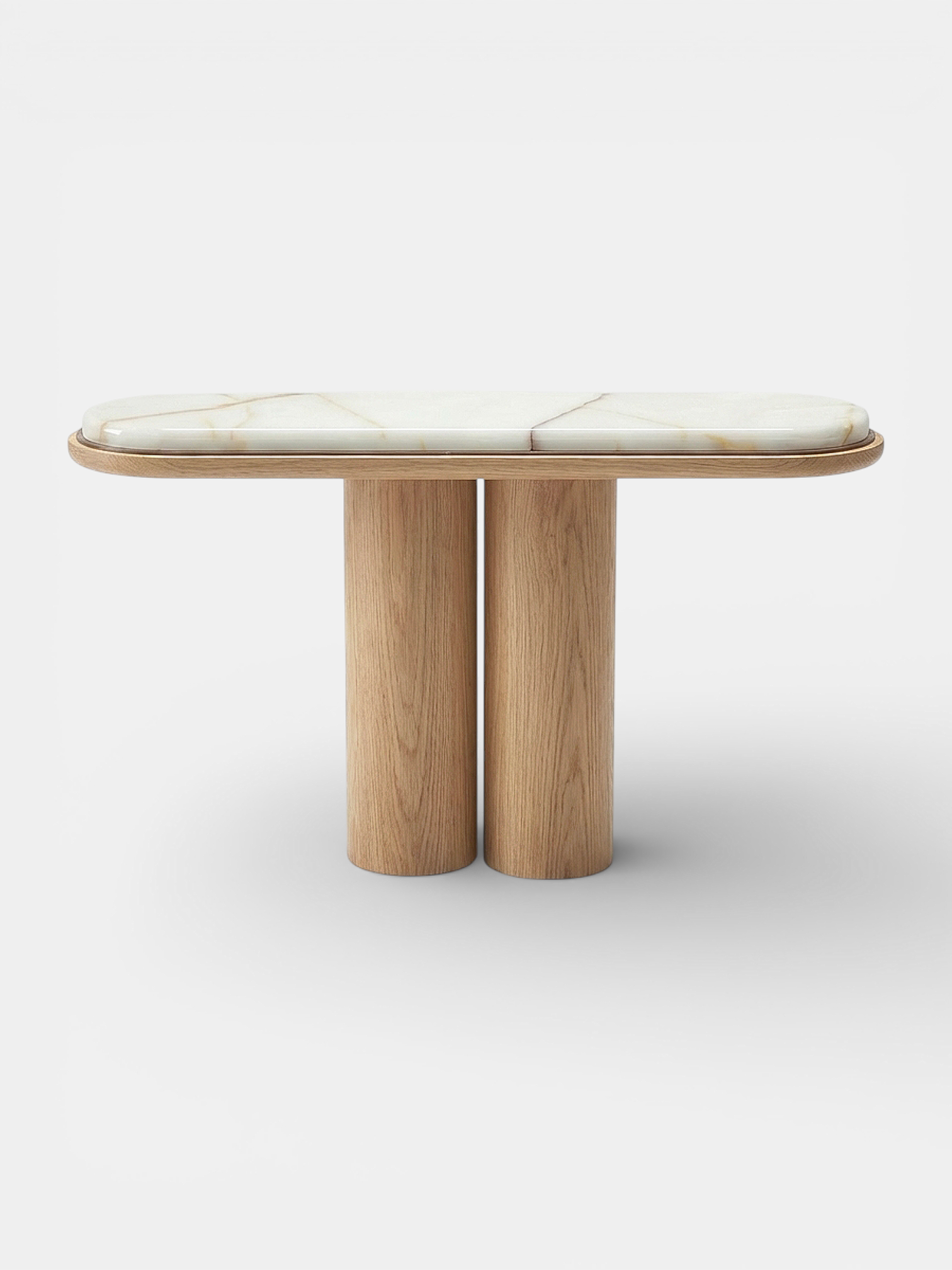 Ida oak wood and shell onyx console - Italian luxury furniture natural wood base with marble surface
