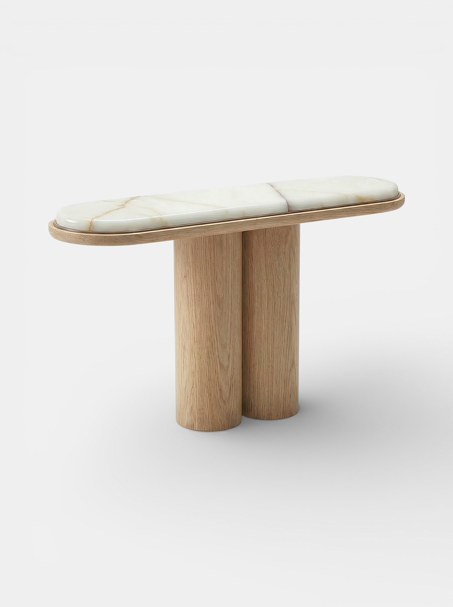 Front view Ida oak and shell onyx console - MARBERA Italian premium furniture wood and marble design