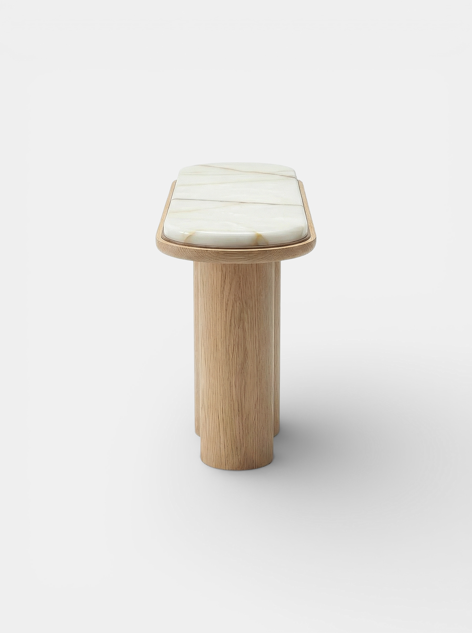 Side angle Ida oak and shell onyx console table - Italian luxury furniture natural materials blend