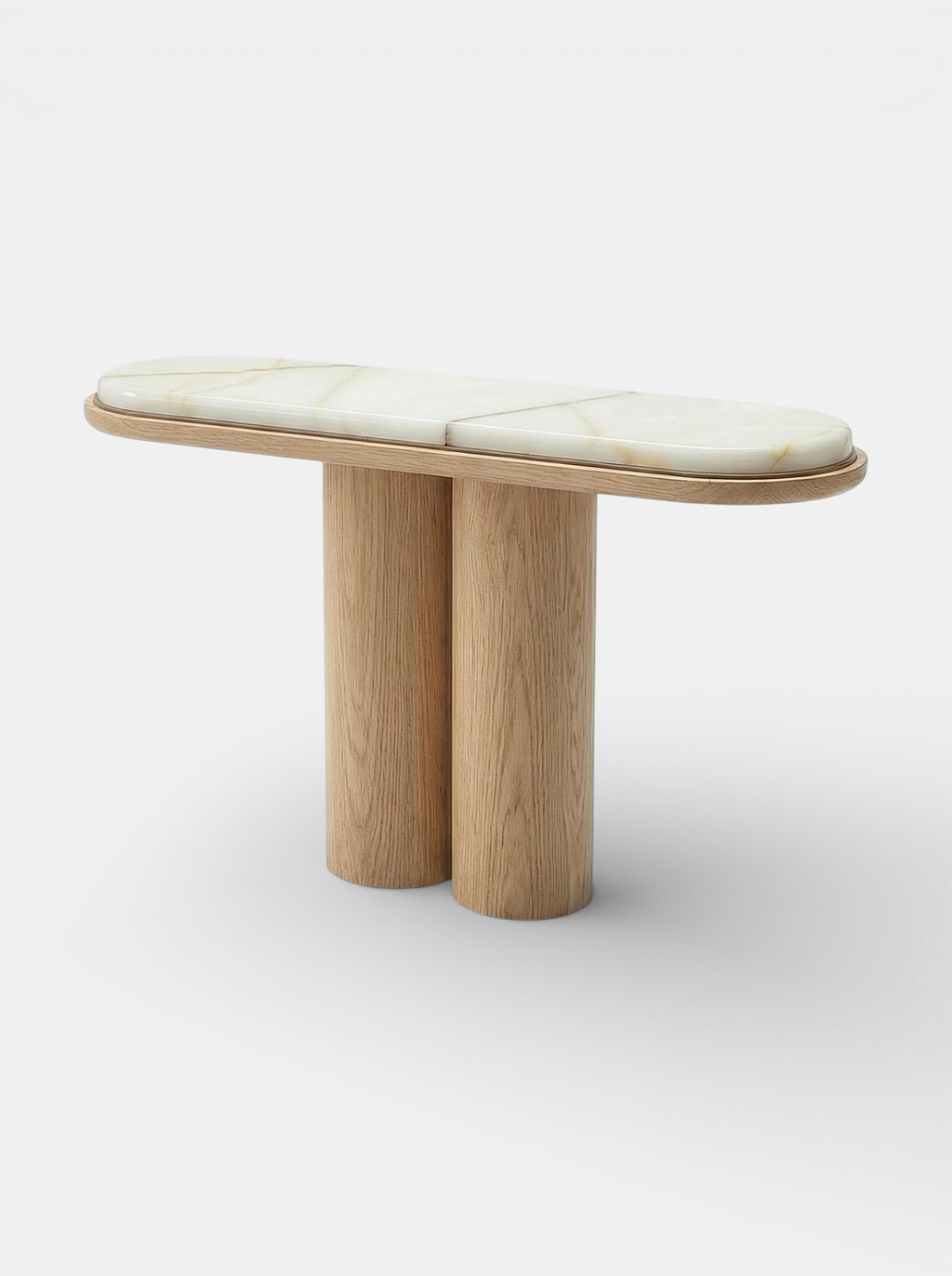 Detail view Ida oak and shell onyx console - premium Italian furniture combining wood and marble stone