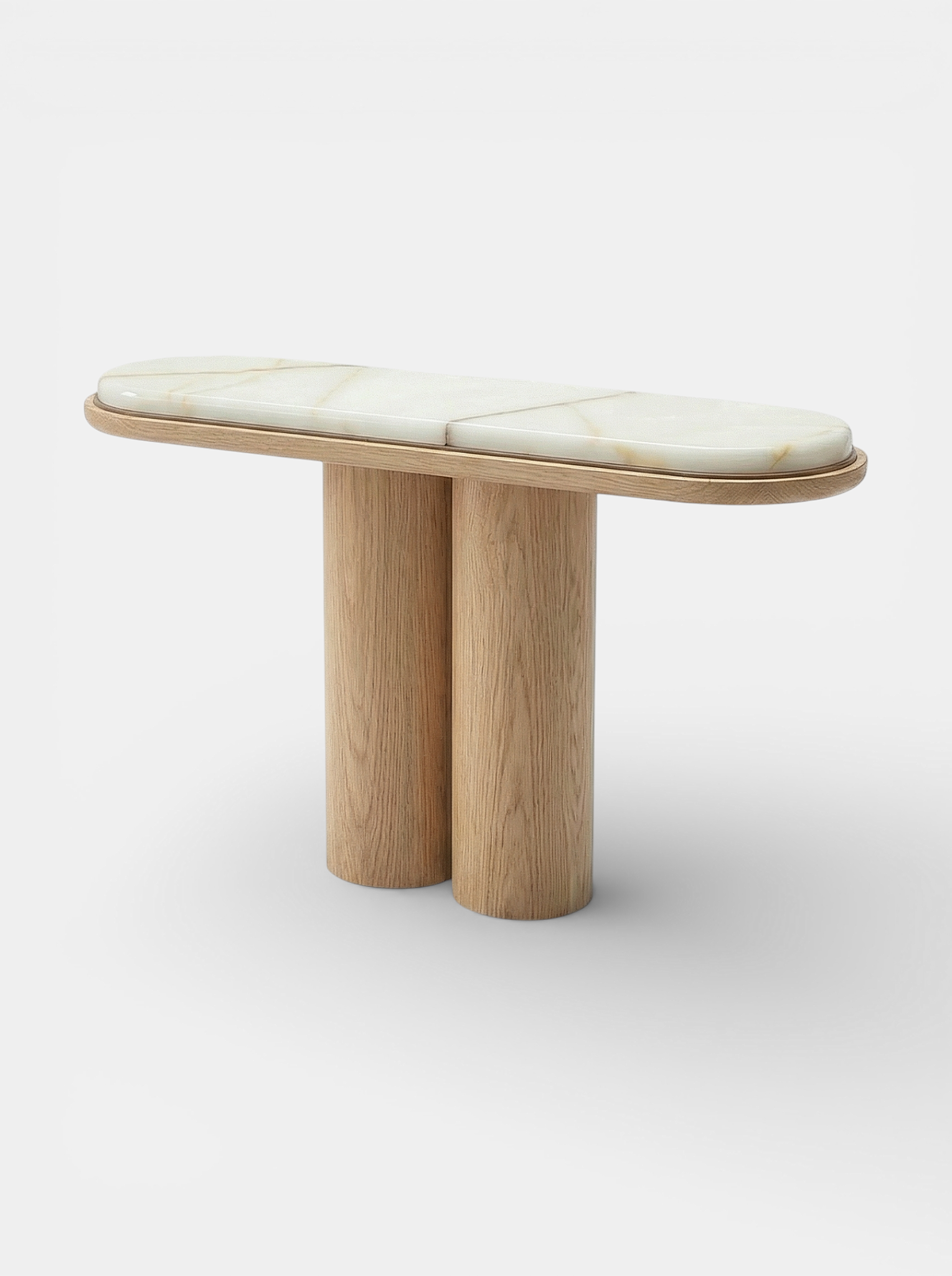 Detail view Ida oak and shell onyx console - premium Italian furniture combining wood and marble stone