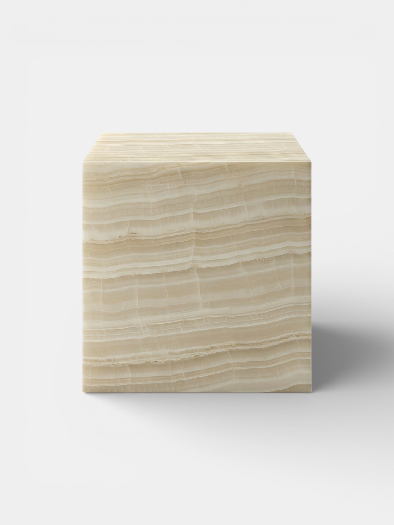 Luxury ivory onyx cube - Italian marble furniture with minimalist geometric form - front view