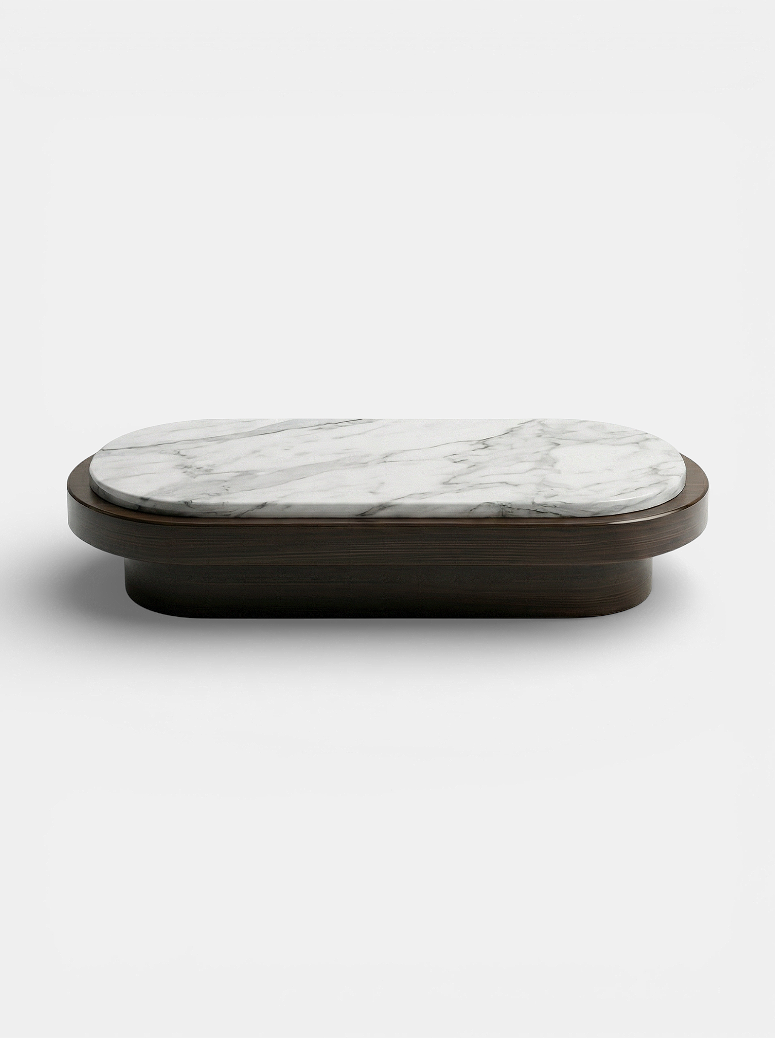 Mirage coffee table with Arabescato marble top and wood base, modern Italian furniture design