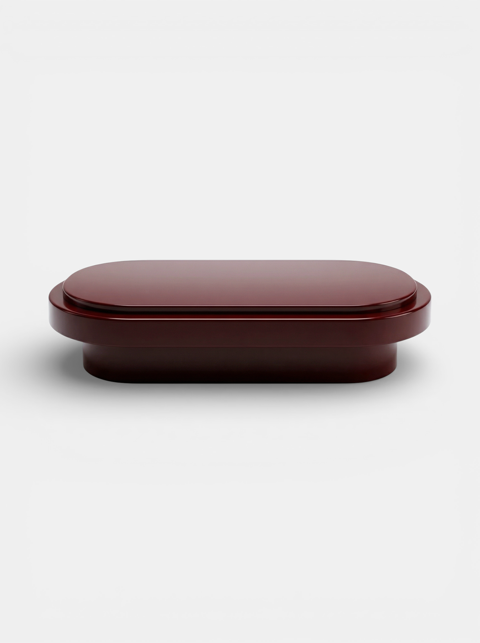 Mirage bordeaux lacquered wood coffee table front view, luxury Italian furniture piece